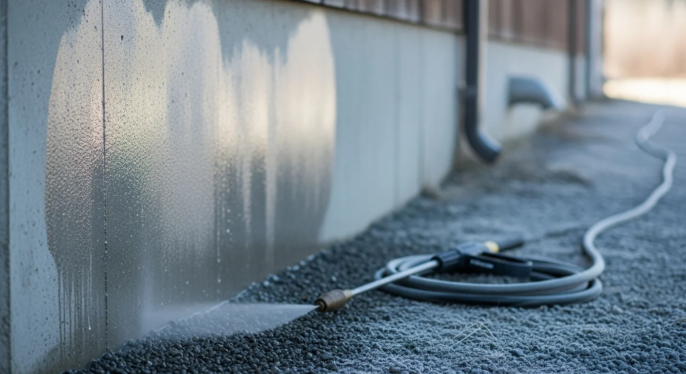 Before and after graffiti removal from a commercial building wall